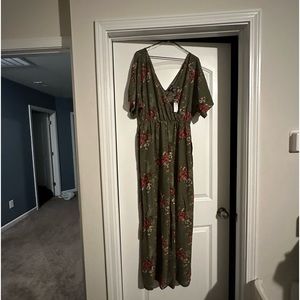 Green floral print Rumper great for work or church